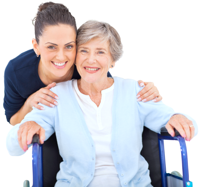 elderly and caregiver smiling